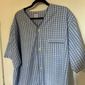 BROOKS BROTHERS Cotton Night Shirt Sz XL Blue White Check Sleepwear Old Money